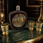 Подарочный набор фляжка кожа "На охоте". Златоуст — фотография 1