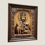 На память: Святой Николай Чудотворец резная икона из бука — фотография 2