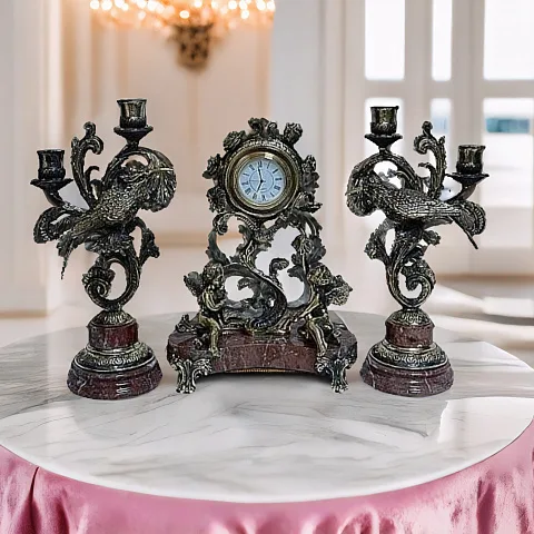 Подарочные каминные часы «Колибри» с канделябрами