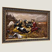 Резная картина «Охотники на привале» 40×60 см — красивый подарок — фотография 2
