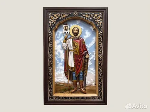 Подарочная икона резная из дерева Святой Александр Невский