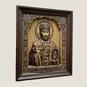 Святой Николай Чудотворец икона резная из дерева в подарок — фотография 2
