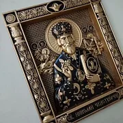 Подарочная резная Икона из дерева. Святой Николай Чудотворец — фотография 5