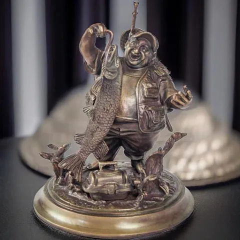 Подарочная бронзовая композиция «Рыбак на щуку» с патиной