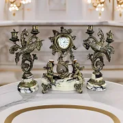 Каминные часы «Колибри» из мрамора с канделябрами — красивый подарок — фотография 1