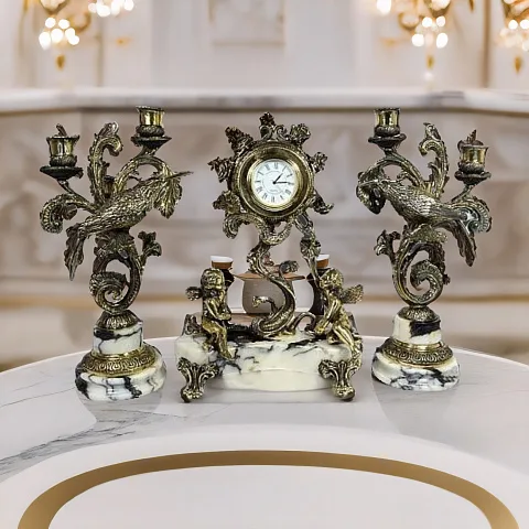 Каминные часы «Колибри» из мрамора с канделябрами — красивый подарок