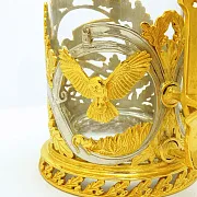 Латунный подстаканник «Птицы» с ложкой — красивый подарок — фотография 3