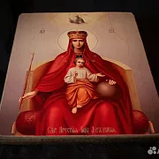 Икона Богоматери "Державная" дерево, ручная работа — оригинальный подарок — фотография 3