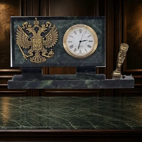 Настольные часы «Российский герб» из бронзы в подарок