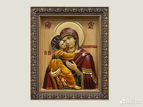 Владимирская икона Божией Матери резная из дерева в подарок