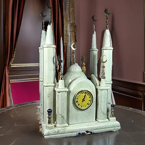 Часы «Мечеть» из мрамора в кожаном чемодане — красивый подарок