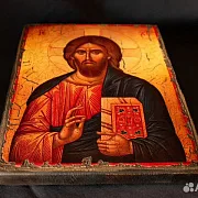 Икона "Христос Вседержитель" дерево, ручная работа — оригинальный подарок — фотография 3
